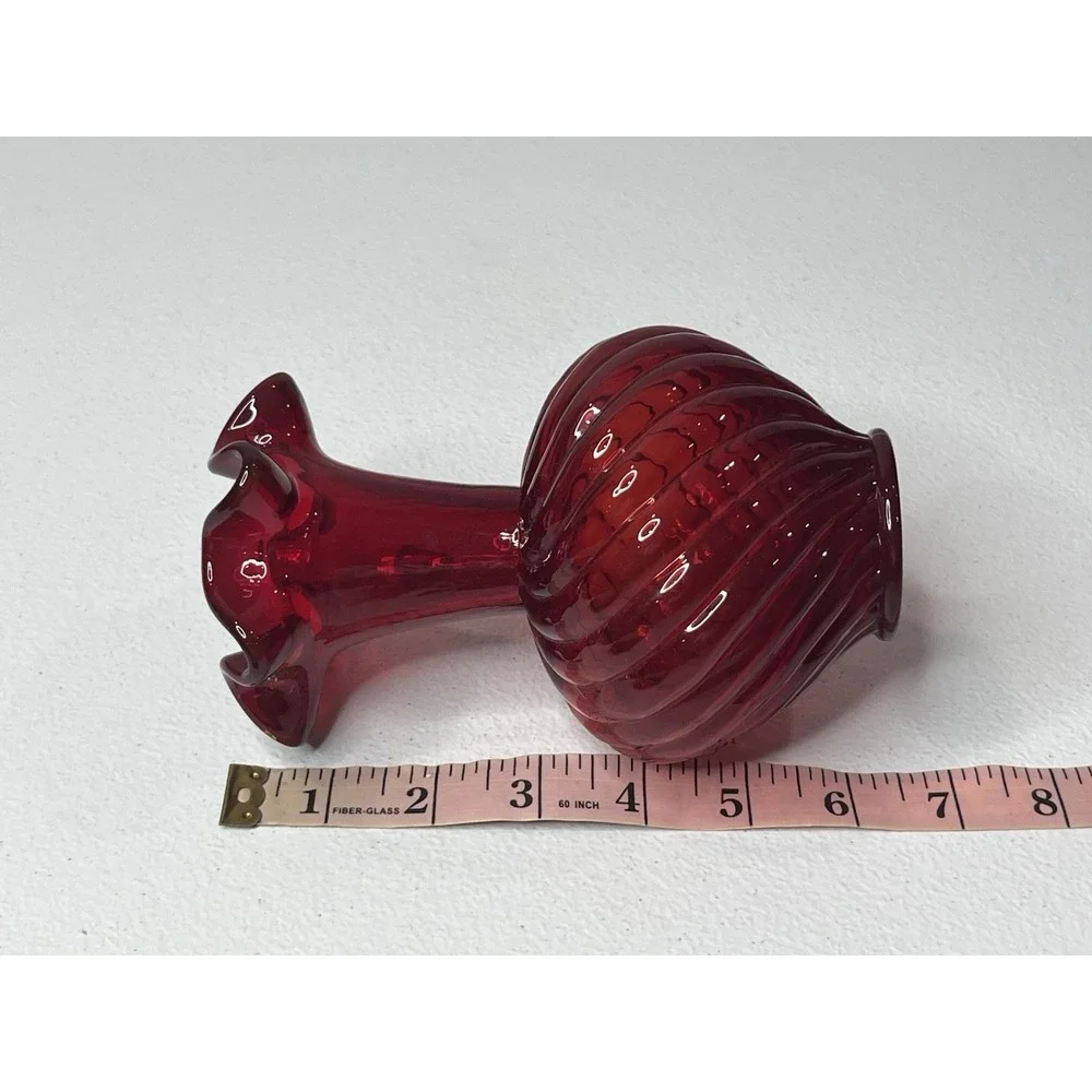 Fenton 95th Anniversary Ruby Red Vase‎ Swirl Vtg